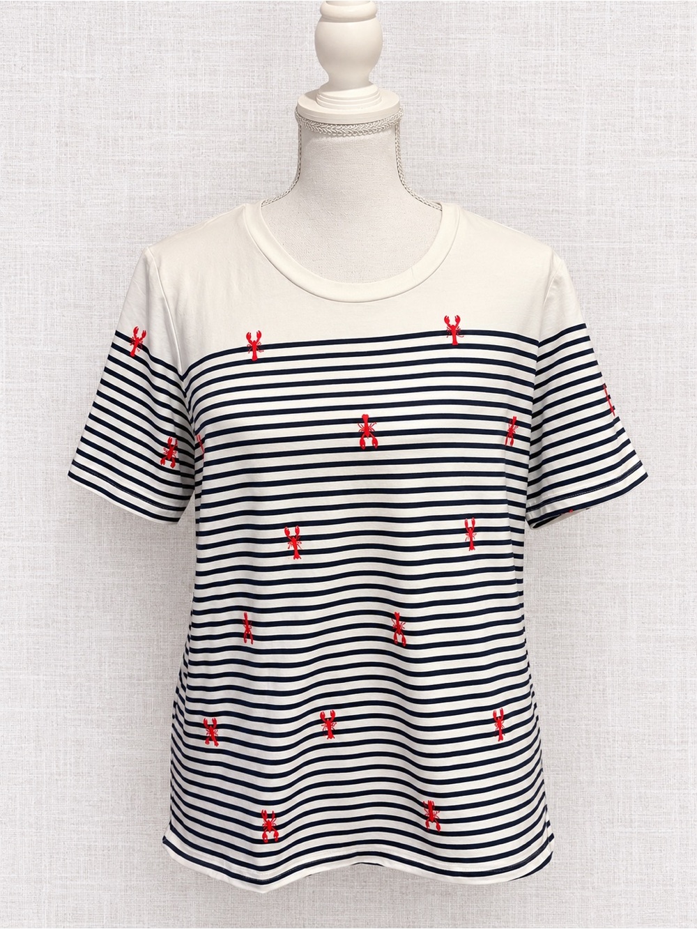 Joules Women’s US 8 Navy White Striped Lobster Embroidered Nautical T-Shirt